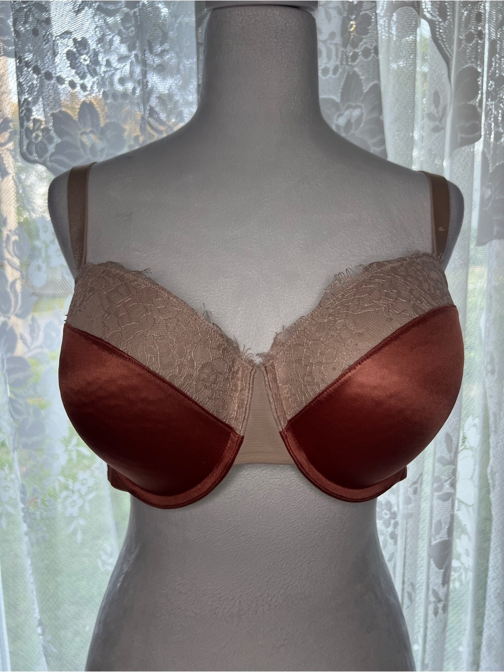 Addition Elle Two-Tone Satin & Lace Underwire Bra - Rust and Nude Plus Size 40D